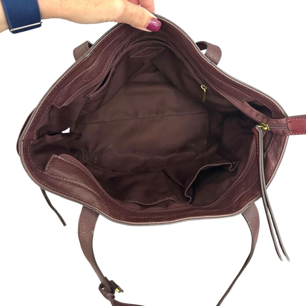 Fossil Caitlyn Leather Tote Handbag Burgundy Brandy Purse Bag - Picture 5 of 5